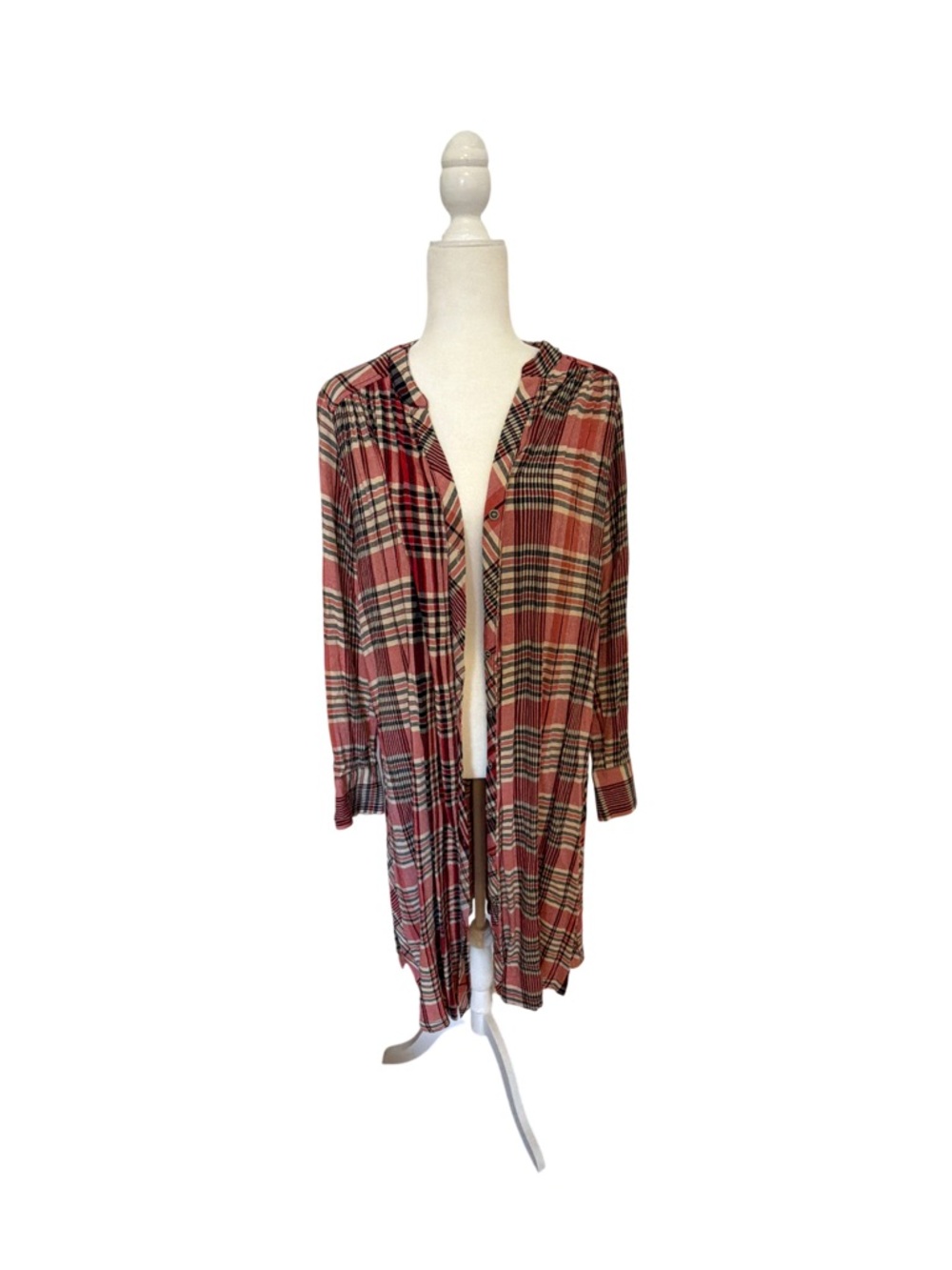 Free People Plaid Button-Trim Shirt Dress - Pink & Black